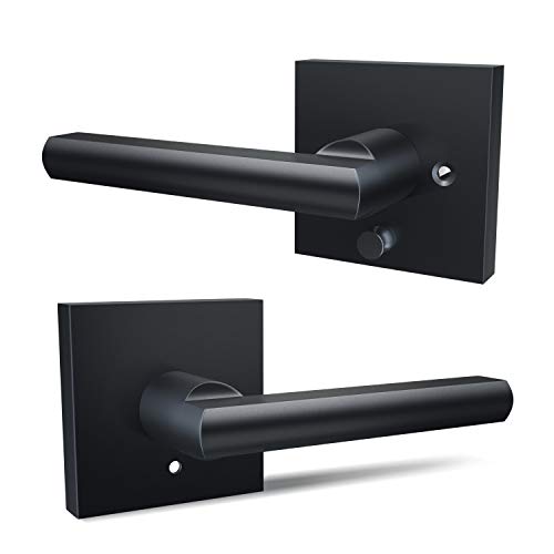 Ohuhu Door Handle, Matte Black Door Knob, Door Handles, Bedroom Door Lock, Door Lever with Modern Contemporary Slim Square Design for Home Bathroom Privacy in Satin Zinc