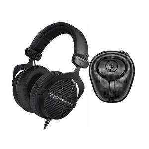 beyerdynamic dt 990 pro studio headphones (ninja black, limited edition) bundle with hard shell headphone case (2 items)