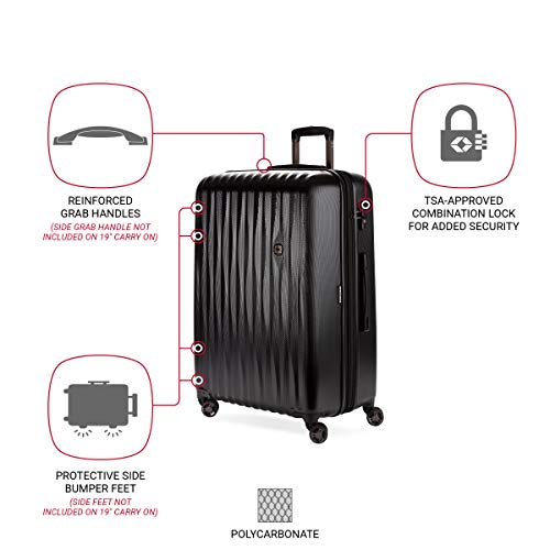 SwissGear 7272 Energie Expandable Hard-Sided Luggage With Spinner Wheels & TSA Lock, Black, 27”