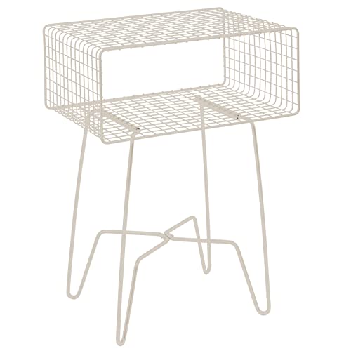 mDesign Modern Industrial Side Table with Storage Shelf, 2-Tier Metal Minimal End Table, Metallic Caged Grid - Accent Furniture for Living Room, Bedroom, Office, Dorm, Concerto Collection, Cream/Beige