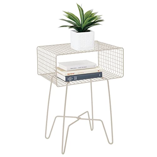 mDesign Modern Industrial Side Table with Storage Shelf, 2-Tier Metal Minimal End Table, Metallic Caged Grid - Accent Furniture for Living Room, Bedroom, Office, Dorm, Concerto Collection, Cream/Beige