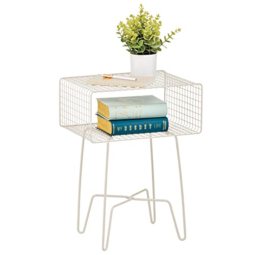 mDesign Modern Industrial Side Table with Storage Shelf, 2-Tier Metal Minimal End Table, Metallic Caged Grid - Accent Furniture for Living Room, Bedroom, Office, Dorm, Concerto Collection, Cream/Beige