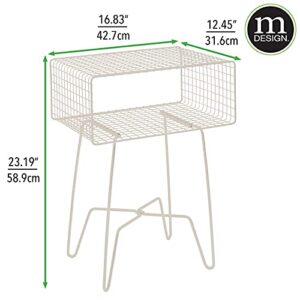 mDesign Modern Industrial Side Table with Storage Shelf, 2-Tier Metal Minimal End Table, Metallic Caged Grid - Accent Furniture for Living Room, Bedroom, Office, Dorm, Concerto Collection, Cream/Beige