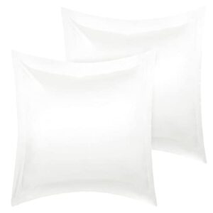 piccocasa 2 pack satin pillowcase for hair and skin, euro sham pillow covers soft silky oxford pillow cases with envelope closure european(26"x26") white