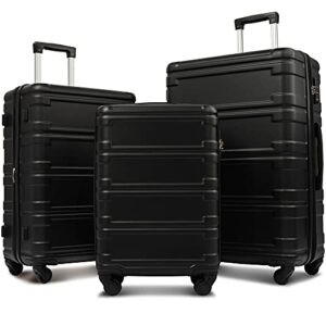 merax luggage hard shell suitcases set expandable lightweight abs suitcase 20”24”28” (3 pcs set-black)