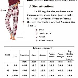 Ekouaer Women's Long Sleeve Pj Soft Crew Neck Pajama Long Sleeve Sweatshirt with Long Pants Red Plaid,Small