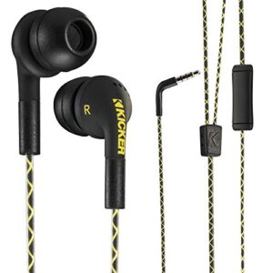 kicker 46eb74 wired earbuds | in-ear noise-isolating earphones stereo monitor headphones silicone ear tips 3 sizes | in-line mic and multi-function button | legendary audio quality