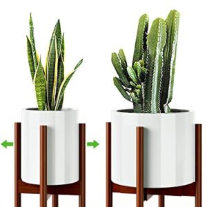 MUDEELA Adjustable Plant Stand Indoor, Bamboo Plant Stand 8 to 12 Inches, Single Floor Plant Stand for Indoor Plants, Bamboo Dark Brown Planter Stand for Indoor Plants, Pot Plant Not Included