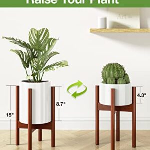 MUDEELA Adjustable Plant Stand Indoor, Bamboo Plant Stand 8 to 12 Inches, Single Floor Plant Stand for Indoor Plants, Bamboo Dark Brown Planter Stand for Indoor Plants, Pot Plant Not Included