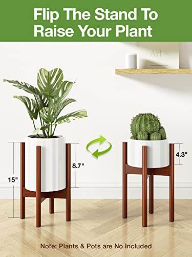 MUDEELA Adjustable Plant Stand Indoor, Bamboo Plant Stand 8 to 12 Inches, Single Floor Plant Stand for Indoor Plants, Bamboo Dark Brown Planter Stand for Indoor Plants, Pot Plant Not Included