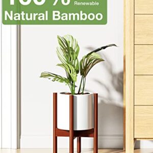 MUDEELA Adjustable Plant Stand Indoor, Bamboo Plant Stand 8 to 12 Inches, Single Floor Plant Stand for Indoor Plants, Bamboo Dark Brown Planter Stand for Indoor Plants, Pot Plant Not Included