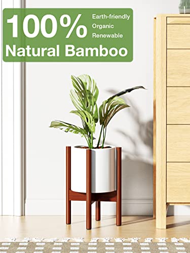 MUDEELA Adjustable Plant Stand Indoor, Bamboo Plant Stand 8 to 12 Inches, Single Floor Plant Stand for Indoor Plants, Bamboo Dark Brown Planter Stand for Indoor Plants, Pot Plant Not Included