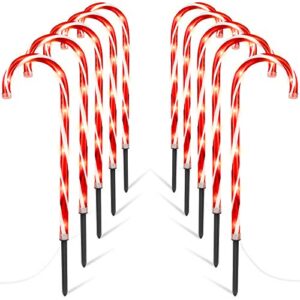 24.5" candy cane lights with stakes, 12 packs large christmas pathway lights outdoor, 8 light modes candy cane pathway markers christmas decorations for yard patio garden walkway sidewalks