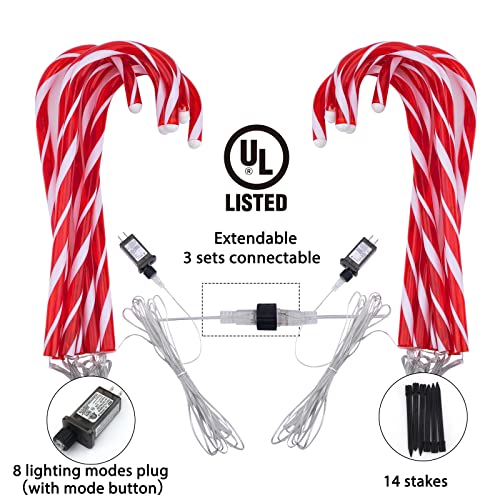 24.5" Candy Cane Lights with Stakes, 12 Packs Large Christmas Pathway Lights Outdoor, 8 Light Modes Candy Cane Pathway Markers Christmas Decorations for Yard Patio Garden Walkway Sidewalks