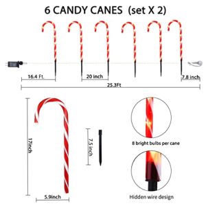 24.5" Candy Cane Lights with Stakes, 12 Packs Large Christmas Pathway Lights Outdoor, 8 Light Modes Candy Cane Pathway Markers Christmas Decorations for Yard Patio Garden Walkway Sidewalks