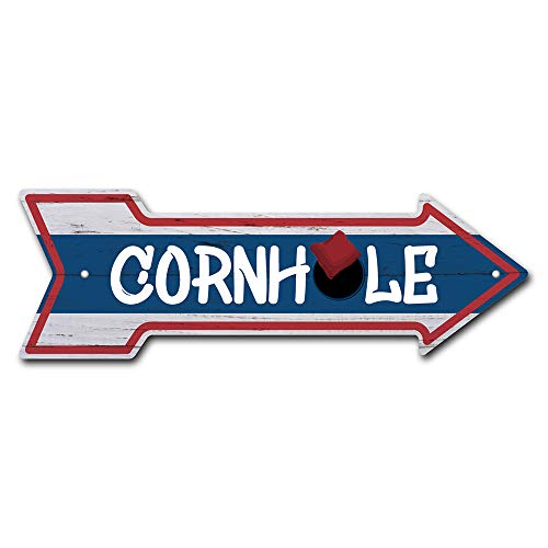 Cornhole Arrow Sign | Indoor/Outdoor | Direction Arrow Sign Funny Home Décor for Garages, Living Rooms, Bedroom, Offices | SignMission personalized gift | 18" Wide