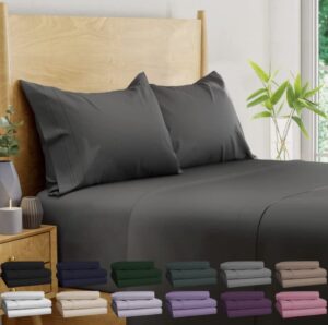 bampure bamboo sheets queen size - 100% viscose from bamboo - 4pc set - super soft cooling sheets - up to 16’’ deep pocket - luxury series - 1 flat sheet,1 fitted sheet,2 pillowcases (stone grey)