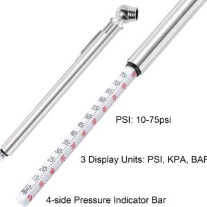 AstroAI Pencil Tire Pressure Gauge 2 Pack, Tire Gauges for Tire Pressure (10-75PSI), air Pressure Gauge for Tires, Stainless Steel Body, and Metal Made Nozzle 3 Measurements for Cars, Bikes, Vehicles