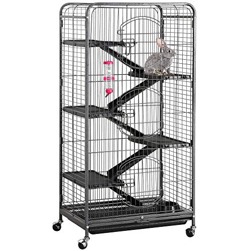 Yaheetech Multi Levels Rolling Large Ferret Cage - 52-inch Pet Chinchilla Bunny Squirrels Cage Small Animals Hutch w/ 3 Front Doors/Bowl/Water Bottle Black