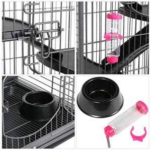 Yaheetech Multi Levels Rolling Large Ferret Cage - 52-inch Pet Chinchilla Bunny Squirrels Cage Small Animals Hutch w/ 3 Front Doors/Bowl/Water Bottle Black