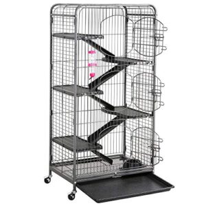 Yaheetech Multi Levels Rolling Large Ferret Cage - 52-inch Pet Chinchilla Bunny Squirrels Cage Small Animals Hutch w/ 3 Front Doors/Bowl/Water Bottle Black