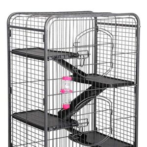 Yaheetech Multi Levels Rolling Large Ferret Cage - 52-inch Pet Chinchilla Bunny Squirrels Cage Small Animals Hutch w/ 3 Front Doors/Bowl/Water Bottle Black
