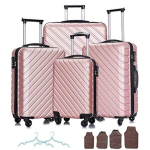 Apelila 4 Piece Hardshell Luggage Sets,Travel Suitcase,Carry On Luggage with Spinner Wheels Free Cover&Hanger Inside (Rose Gold)