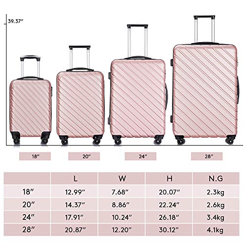 Apelila 4 Piece Hardshell Luggage Sets,Travel Suitcase,Carry On Luggage with Spinner Wheels Free Cover&Hanger Inside (Rose Gold)