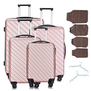 Apelila 4 Piece Hardshell Luggage Sets,Travel Suitcase,Carry On Luggage with Spinner Wheels Free Cover&Hanger Inside (Rose Gold)