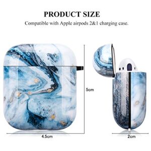 Happypapa Airpods Case Designed for Apple AirPods 2 & 1 Full Protective Case Cover with Keychain Cute Girls Men Durable Shockproof Anti Lost Case for Airpods Charging Case (Ice Blue Marble)