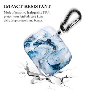 Happypapa Airpods Case Designed for Apple AirPods 2 & 1 Full Protective Case Cover with Keychain Cute Girls Men Durable Shockproof Anti Lost Case for Airpods Charging Case (Ice Blue Marble)