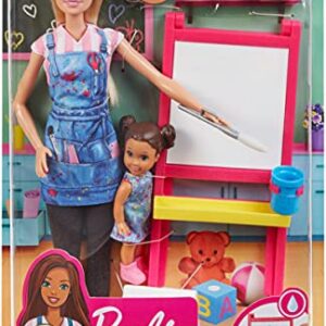 Barbie Careers Doll & Playset, Art Teacher Theme with Blonde Fashion Doll, 1 Small Doll, Color-Change Easel & Accessories