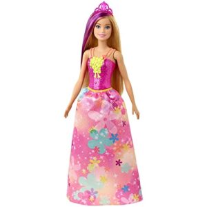 barbie dreamtopia princess doll, 12-inch, blonde with purple hairstreak wearing pink skirt and tiara, for 3 to 7 year olds