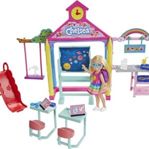 Barbie Club Chelsea School Playset with Blonde Small Doll & Classroom Accessories, Flipping Blackboard, Cafeteria, Desks & More (Amazon Exclusive)