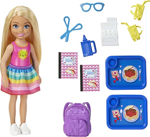 Barbie Club Chelsea School Playset with Blonde Small Doll & Classroom Accessories, Flipping Blackboard, Cafeteria, Desks & More (Amazon Exclusive)