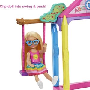 Barbie Club Chelsea School Playset with Blonde Small Doll & Classroom Accessories, Flipping Blackboard, Cafeteria, Desks & More (Amazon Exclusive)