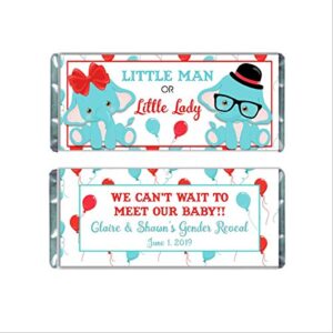 personalized elephant candy wrappers for chocolate, gender reveal party favors, pack of 20 custom hershey bar labels