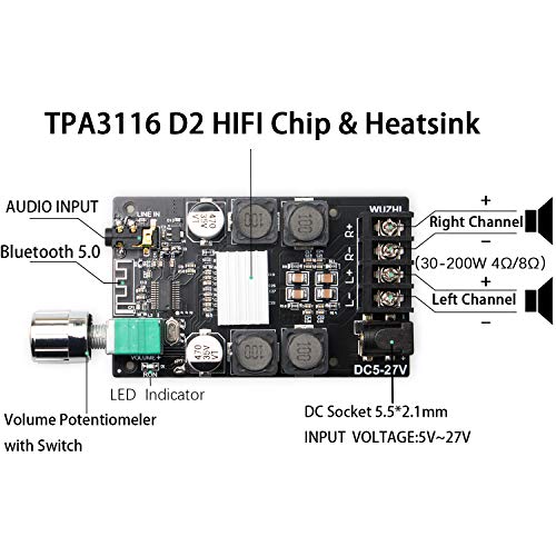 DAMGOO 50W+50W Bluetooth 5.0 Amplifier Board,100w Audio Amp Board Dual Channel DC8-24V,Easy Installation and Password Free Connect to Phone Quietly