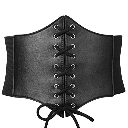 XZQTIVE Black Corset Waist Belt for Women, Wide Elastic Tie Waspie Belt for Dresses 4.7inch