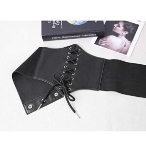 XZQTIVE Black Corset Waist Belt for Women, Wide Elastic Tie Waspie Belt for Dresses 4.7inch
