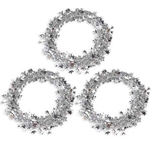 ccinee 75 ft star tinsel garlands with wire, christmas star wire garland decorations for xmas tree home wedding birtahday party festive ornament, silver, 3 pack