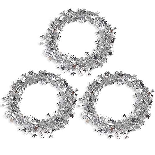 CCINEE 75 FT Star Tinsel Garlands with Wire, Christmas Star Wire Garland Decorations for Xmas Tree Home Wedding Birtahday Party Festive Ornament, Silver, 3 Pack