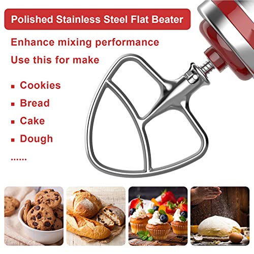 Stainless Steel Beaters for Kitchenaid Stand Mixer, 4.5-5Qt Tilt-Head Paddle Attachment for Kitchenaid Mixer, Polished Flat Beater for KitchenAid-Dishwasher Safe by Hozodo