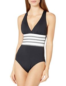 la blanca women's standard multi strap cross back one piece swimsuit, black/white//zig and zag, 12
