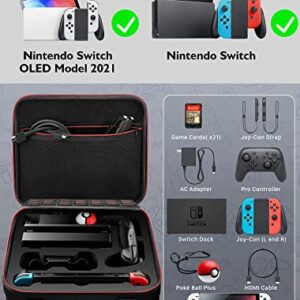 COOWPS Switch Carrying Case Compatible with Nintendo Switch and Switch OLED Model, with 21 Game Cards Storage Portable Full Protection Travel Case for Switch Console and Accessories, Black