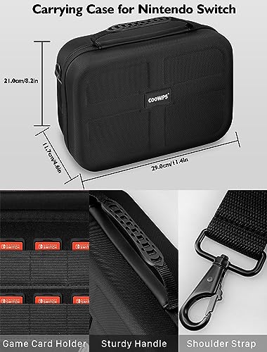 Switch Case for Nintendo Switch and Switch OLED Model, Portable Full Protection Carrying Travel Bag with 18 Game Cards Storage for Switch Console Pro Controller Accessories Black