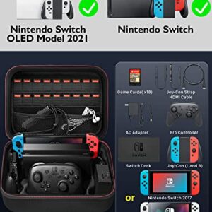 Switch Case for Nintendo Switch and Switch OLED Model, Portable Full Protection Carrying Travel Bag with 18 Game Cards Storage for Switch Console Pro Controller Accessories Black