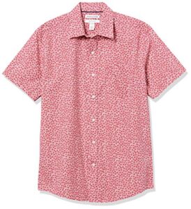 amazon essentials men's regular-fit short-sleeve poplin shirt, washed red roses, medium