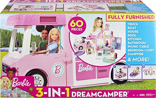 Barbie Camper Playset, 3-In-1 Dreamcamper with Pool and 50 Accessories, Transforms Into Truck, Boat and House (Amazon Exclusive)