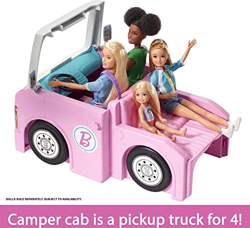 Barbie Camper Playset, 3-In-1 Dreamcamper with Pool and 50 Accessories, Transforms Into Truck, Boat and House (Amazon Exclusive)